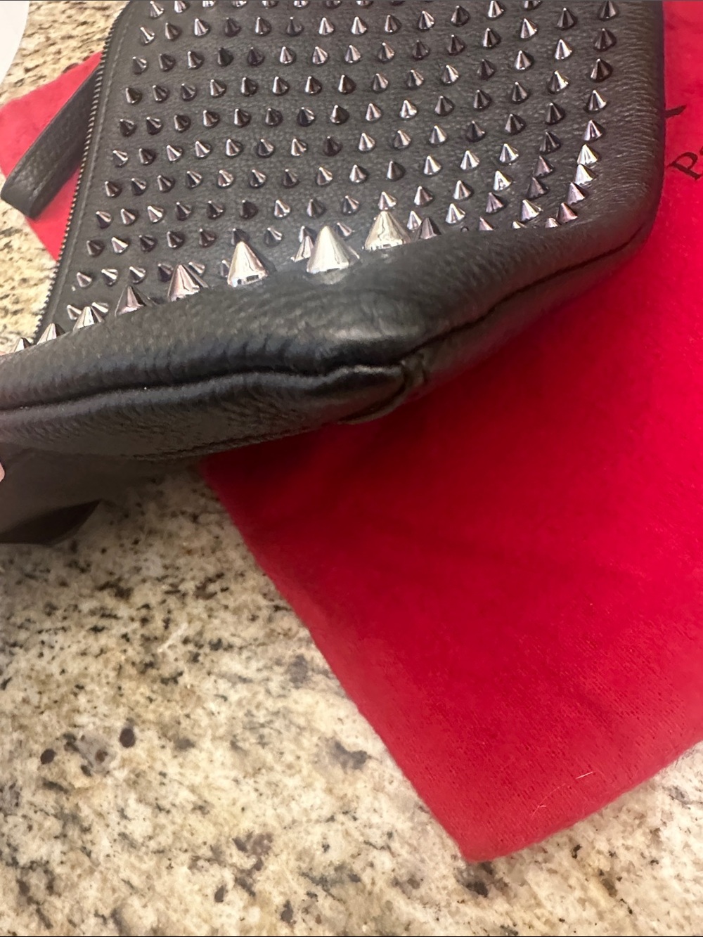 Christian Louboutin Black Studded Leather Clutch with Wrist Strap - Picture 6 of 6